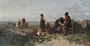 Elchanon Verveer, De terugkeer van de vissersvloot. Vreugde en radeloosheid, ca. 1865-1866. Galerie Nieuw Schoten, Haarlem
