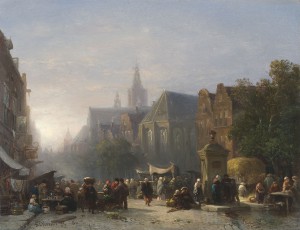 Salomon Verveer, Haags stadsgezicht met de Groenmarkt, 1860. Particuliere collectie