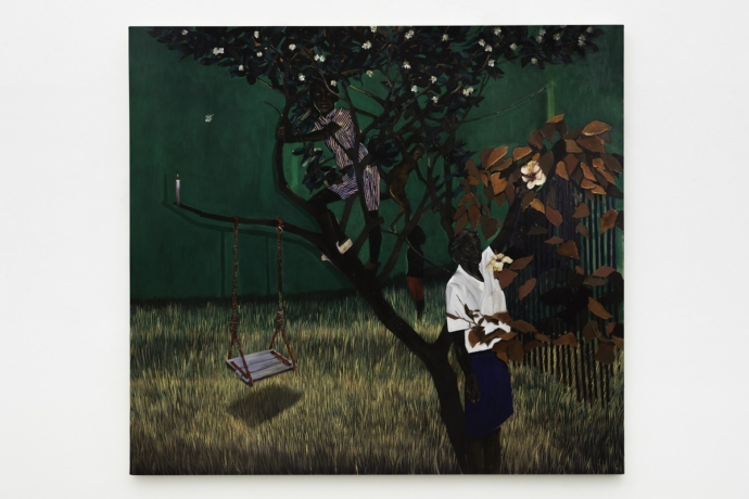 Antonio Obá, Stranger fruits - genealogia, 2020, olieverf op doek, 180 x 200 cm, courtesy the artist & Mendes Wood DM, São Paulo, Brussel & New York. Foto: Bruno Leão.